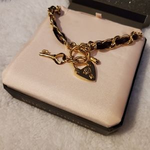 Juicy Couture Gold Leather Woven Heart Toggle Chain Necklace